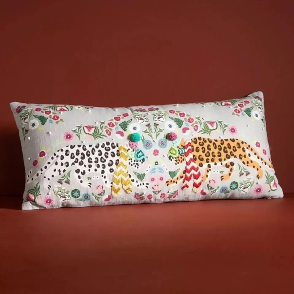 NWT Anthropologie  Christmas Claus Embroidered Bolster  Pillow